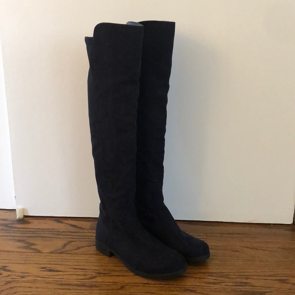 Navy blue over the knee boots